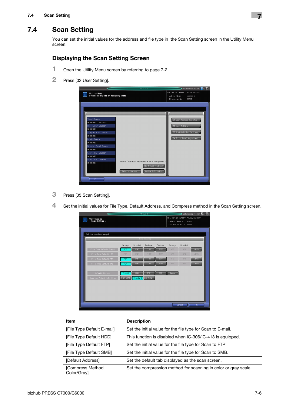 4 scan setting, Displaying the scan setting screen, Scan setting -6 | Konica Minolta IC-413 User Manual | Page 98 / 106