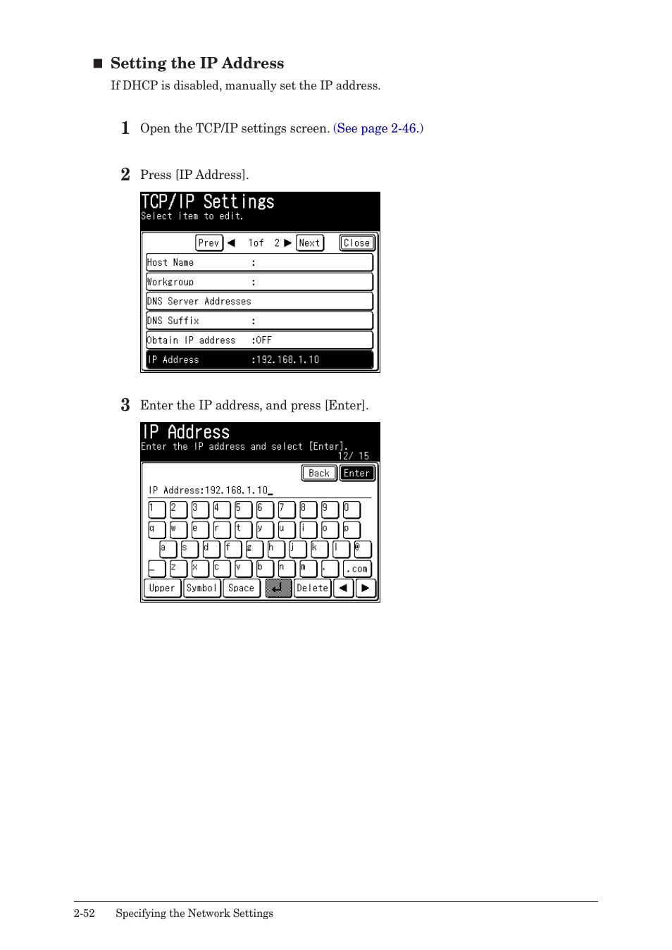 Setting the ip, Address | Konica Minolta bizhub 25 User Manual | Page 105 / 175