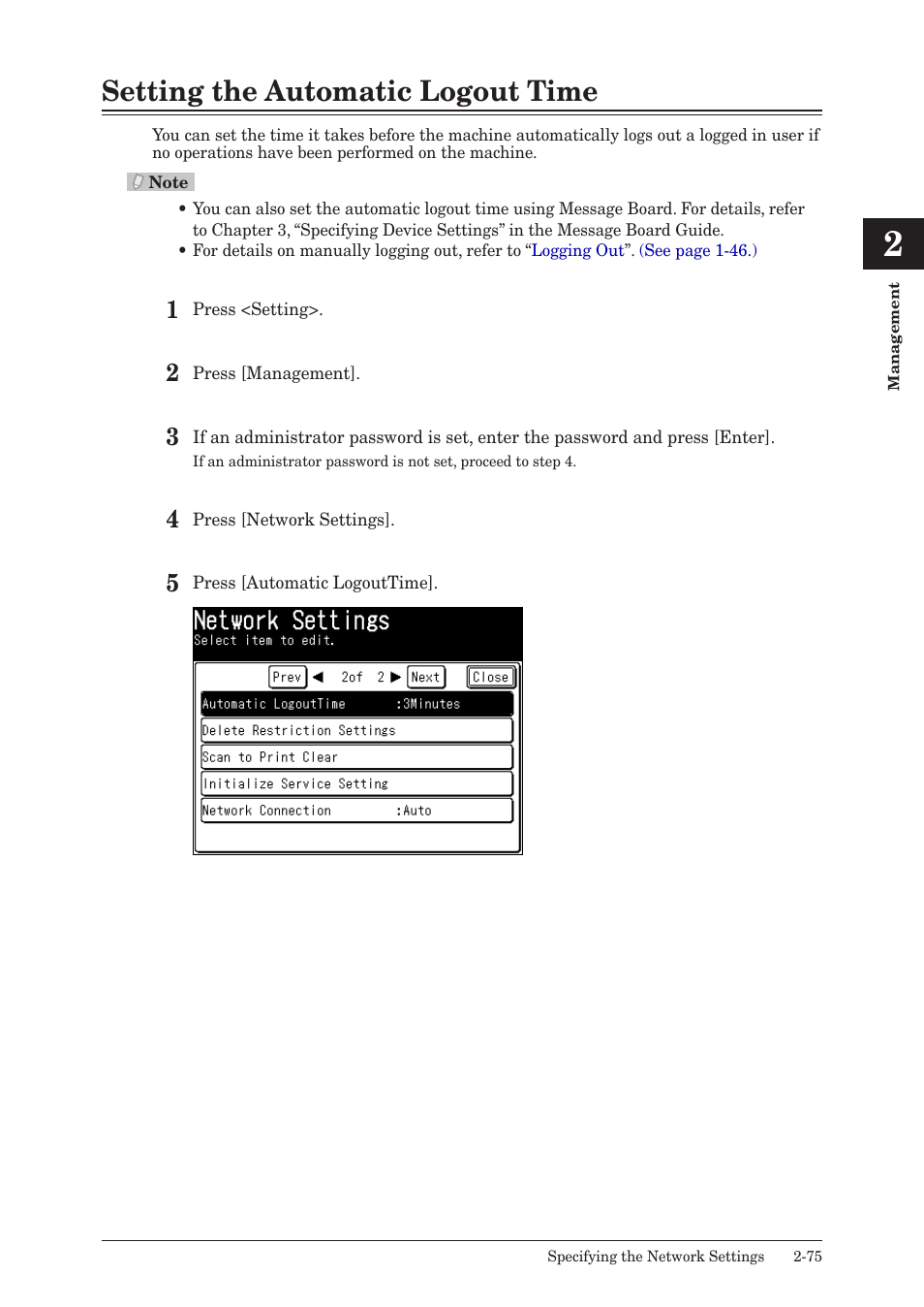 Setting the automatic logout time, Setting the automatic logout time -75 | Konica Minolta bizhub 25 User Manual | Page 128 / 175