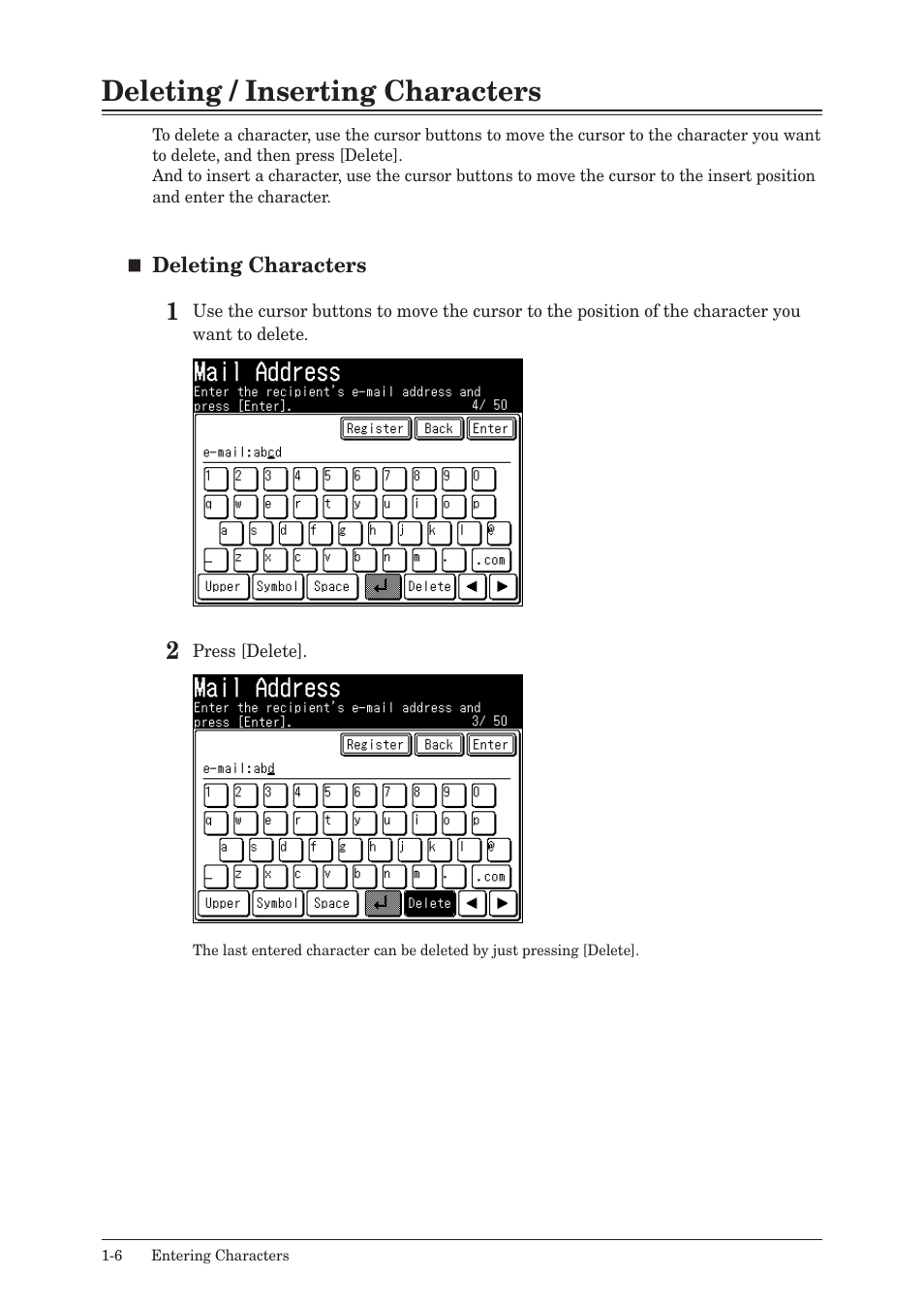 Deleting / inserting characters, Deleting / inserting characters -6 | Konica Minolta bizhub 25 User Manual | Page 13 / 175