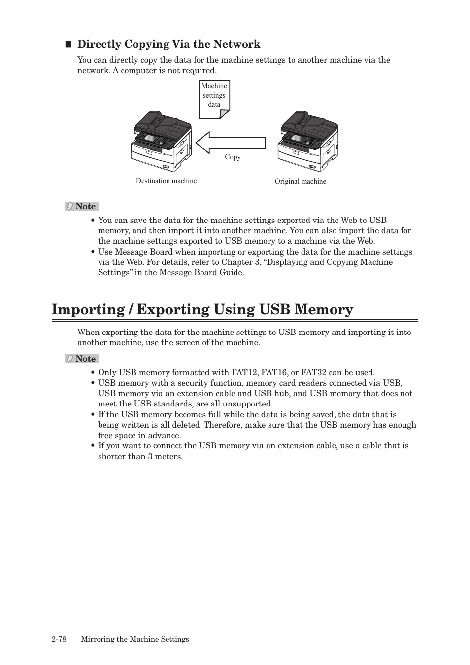 Importing / exporting using usb memory, Importing / exporting using usb memory -78, Directly copying via the network | Konica Minolta bizhub 25 User Manual | Page 131 / 175