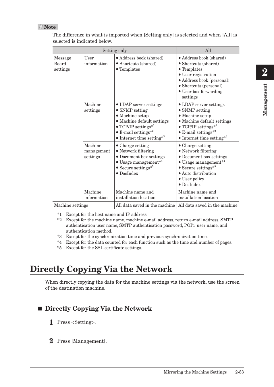 Directly copying via the network, Directly copying via the network -83, Press <setting | Press [management | Konica Minolta bizhub 25 User Manual | Page 136 / 175