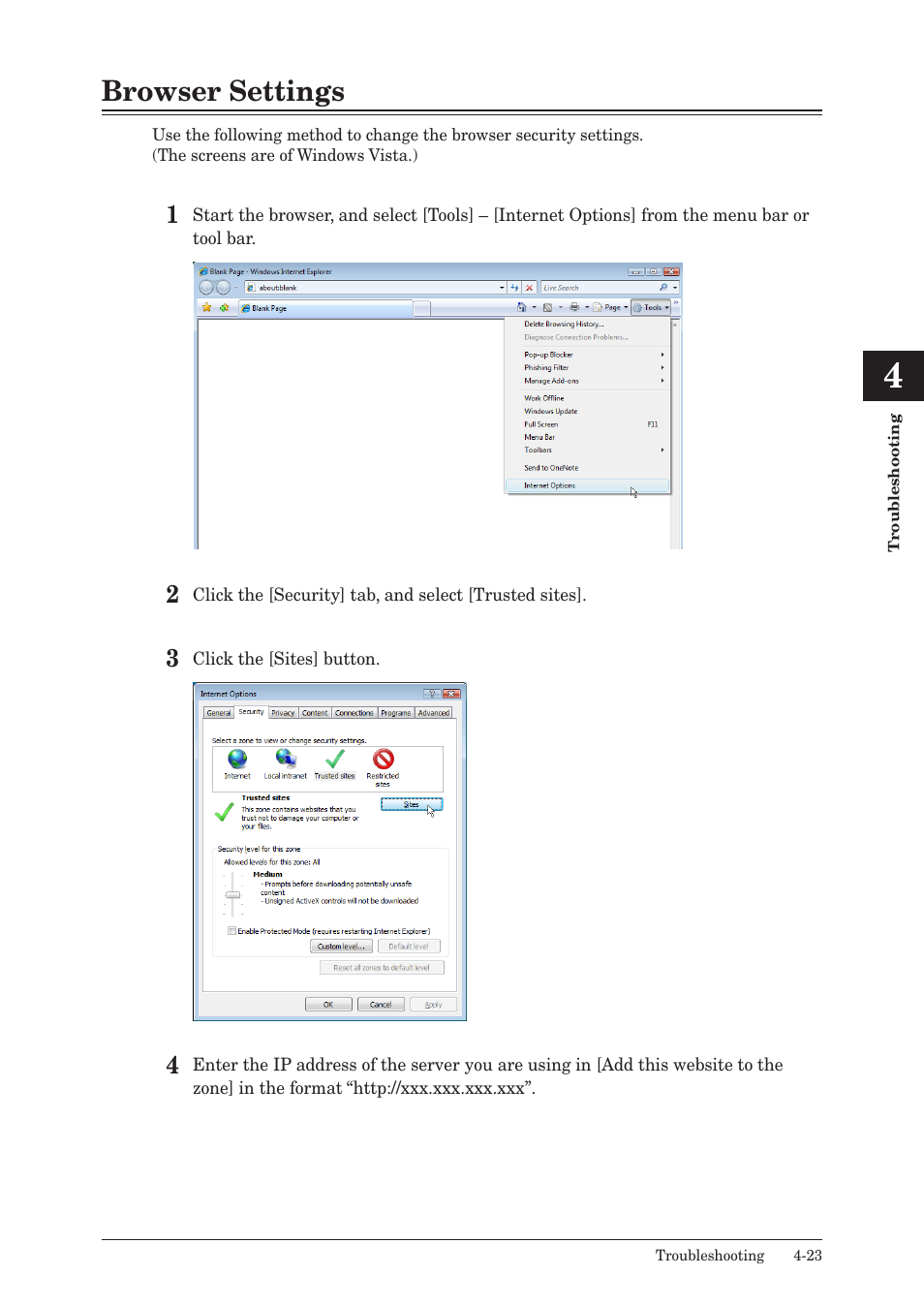 Browser settings, Browser settings -23, To c | Konica Minolta bizhub 25 User Manual | Page 170 / 175