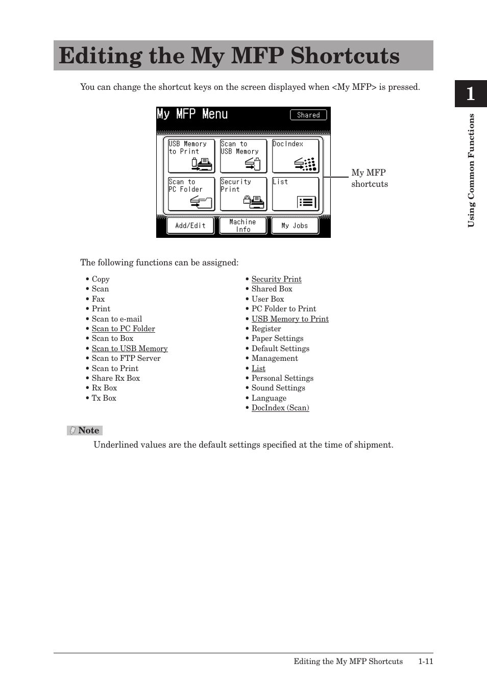 Editing the my mfp shortcuts, Editing the my mfp shortcuts -11 | Konica Minolta bizhub 25 User Manual | Page 18 / 175