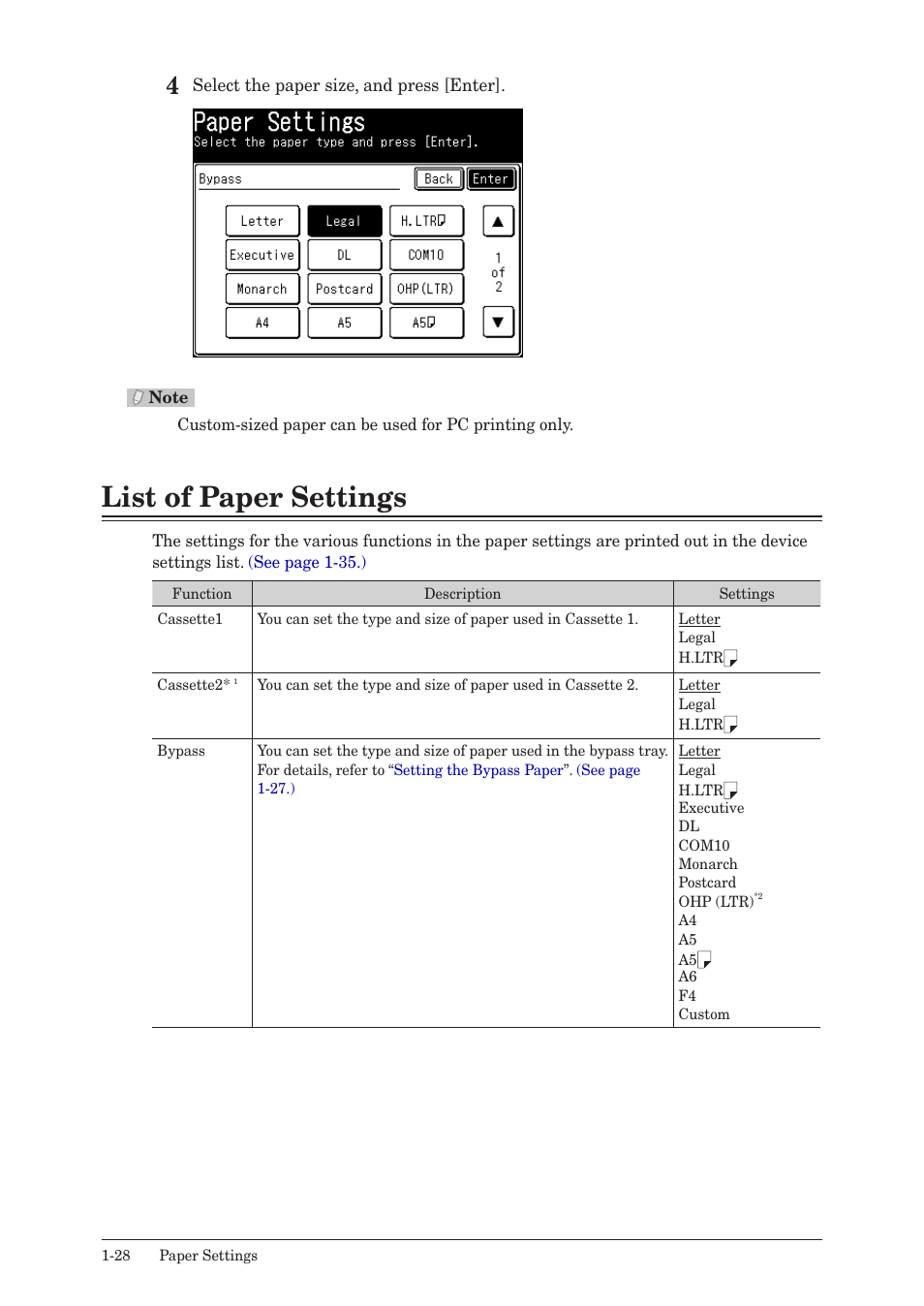 List of paper settings, List of paper settings -28 | Konica Minolta bizhub 25 User Manual | Page 35 / 175