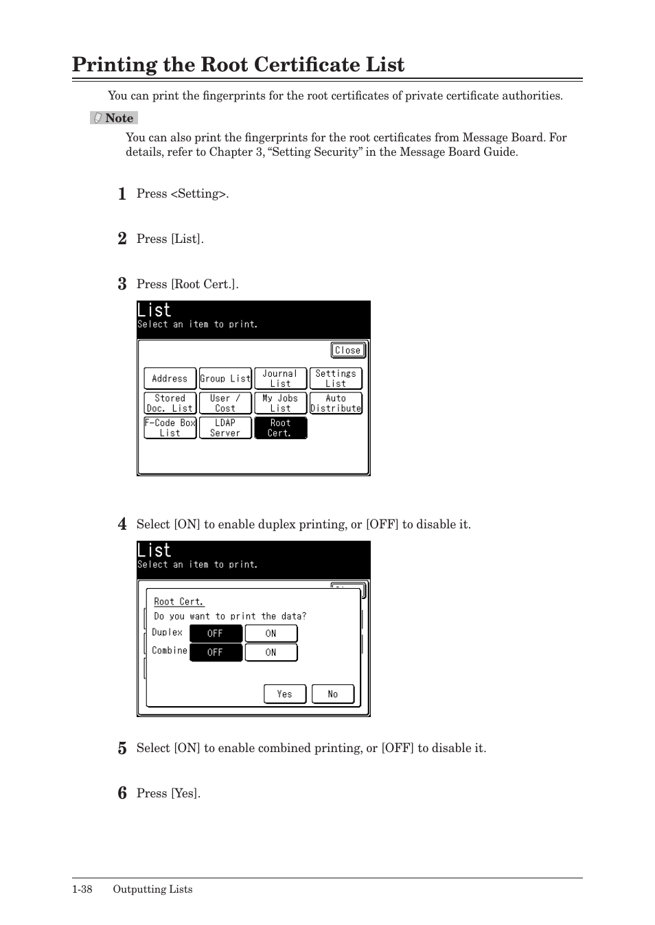 Printing the root certificate list, Printing the root certificate list -38 | Konica Minolta bizhub 25 User Manual | Page 45 / 175