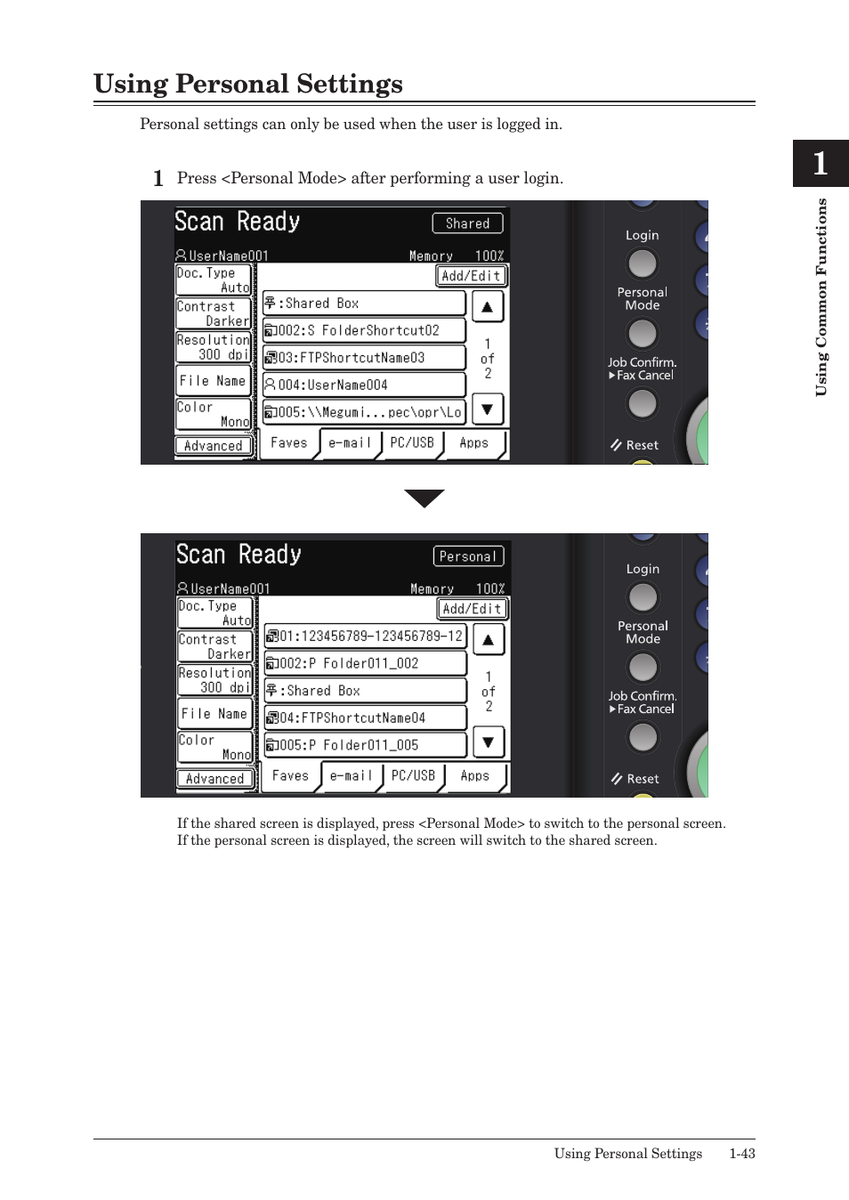 Using personal settings, Using personal settings -43 | Konica Minolta bizhub 25 User Manual | Page 50 / 175