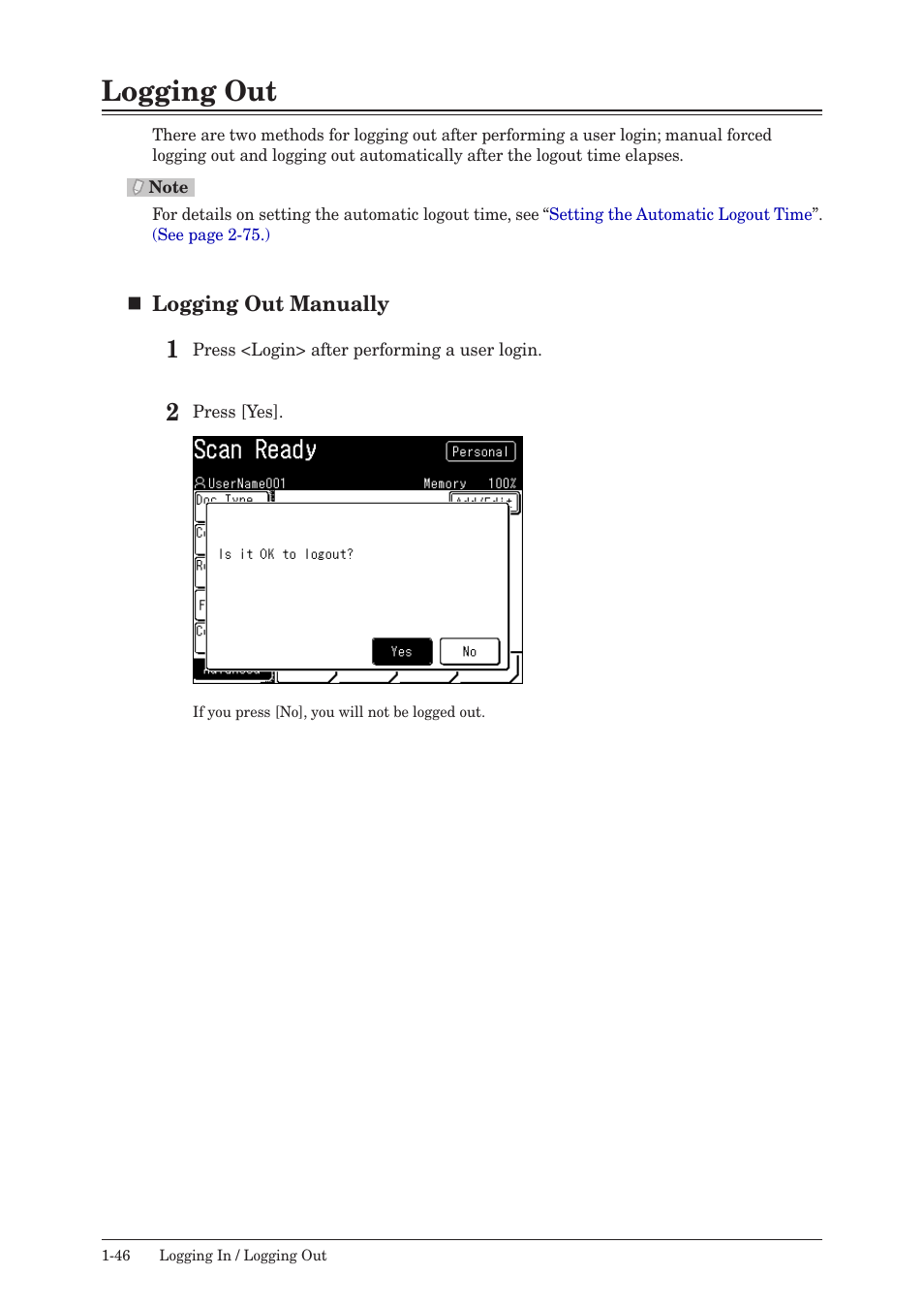 Logging out, Logging out -46 | Konica Minolta bizhub 25 User Manual | Page 53 / 175