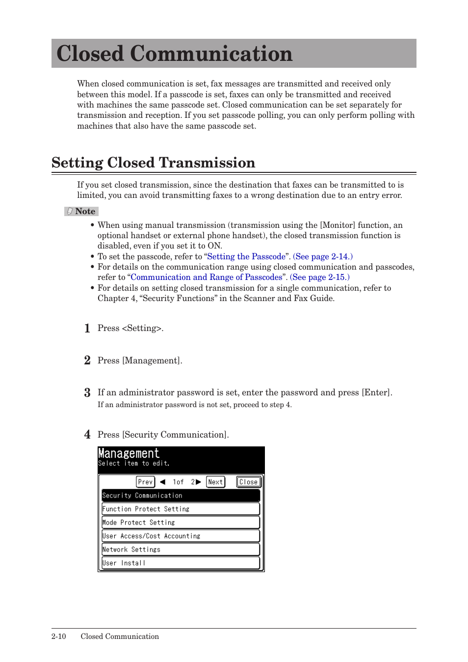 Closed communication, Setting closed transmission, Closed communication -10 | Setting closed transmission -10 | Konica Minolta bizhub 25 User Manual | Page 63 / 175