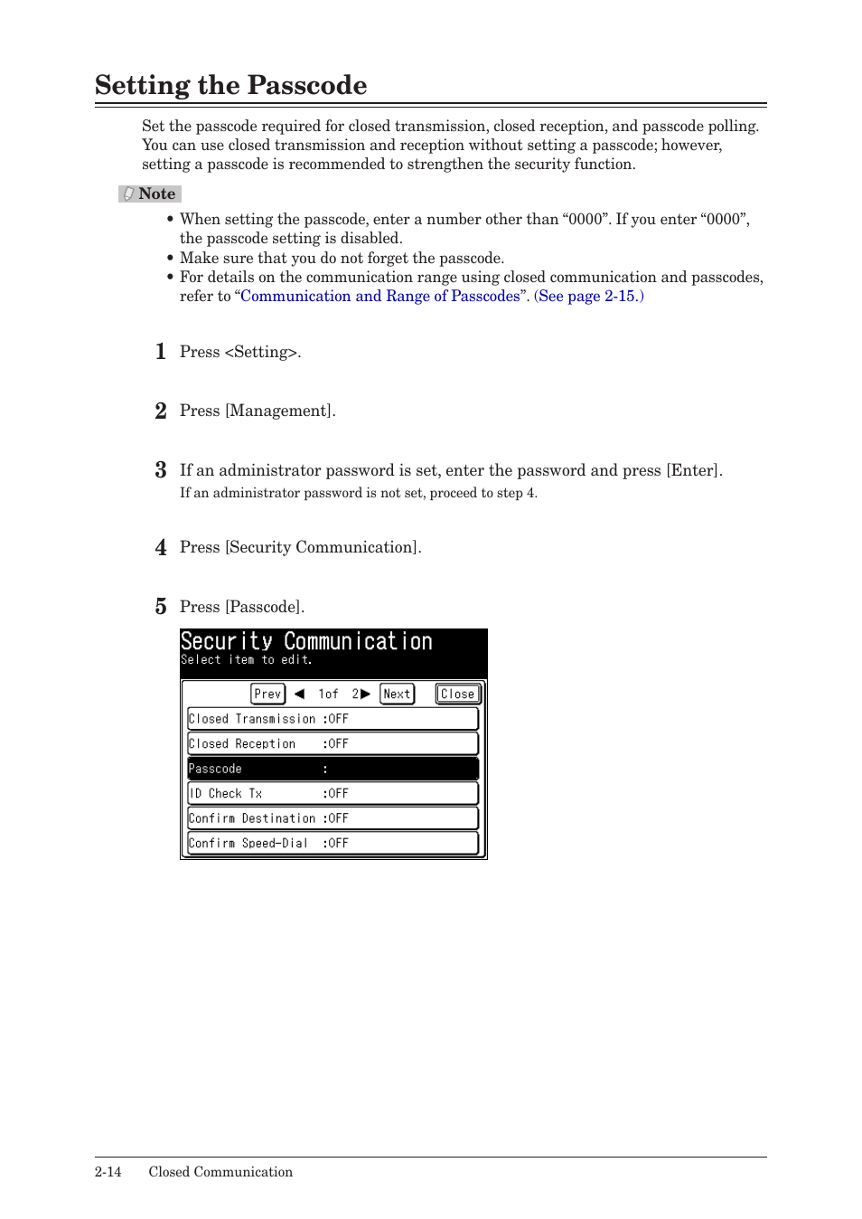 Setting the passcode, Setting the passcode -14 | Konica Minolta bizhub 25 User Manual | Page 67 / 175