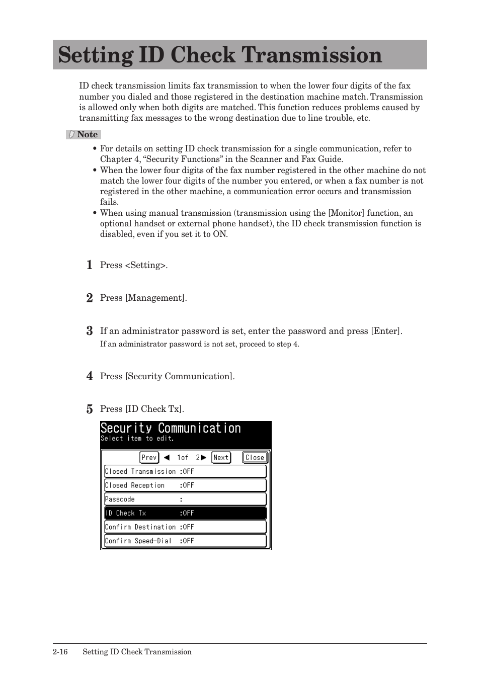 Setting id check transmission, Setting id check transmission -16 | Konica Minolta bizhub 25 User Manual | Page 69 / 175
