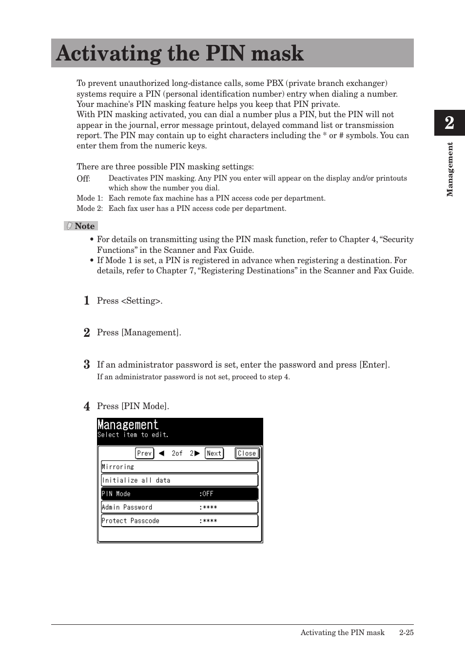 Activating the pin mask, Activating the pin mask -25 | Konica Minolta bizhub 25 User Manual | Page 78 / 175