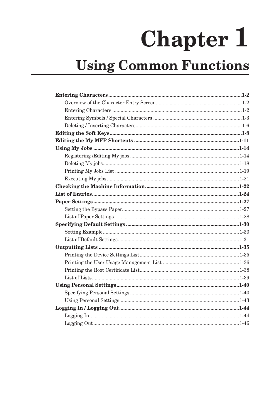 Chapter 1 using common functions, Chapter, Using common functions | Konica Minolta bizhub 25 User Manual | Page 8 / 175