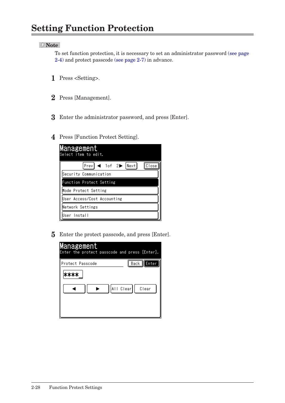 Setting function protection, Setting function protection -28 | Konica Minolta bizhub 25 User Manual | Page 81 / 175