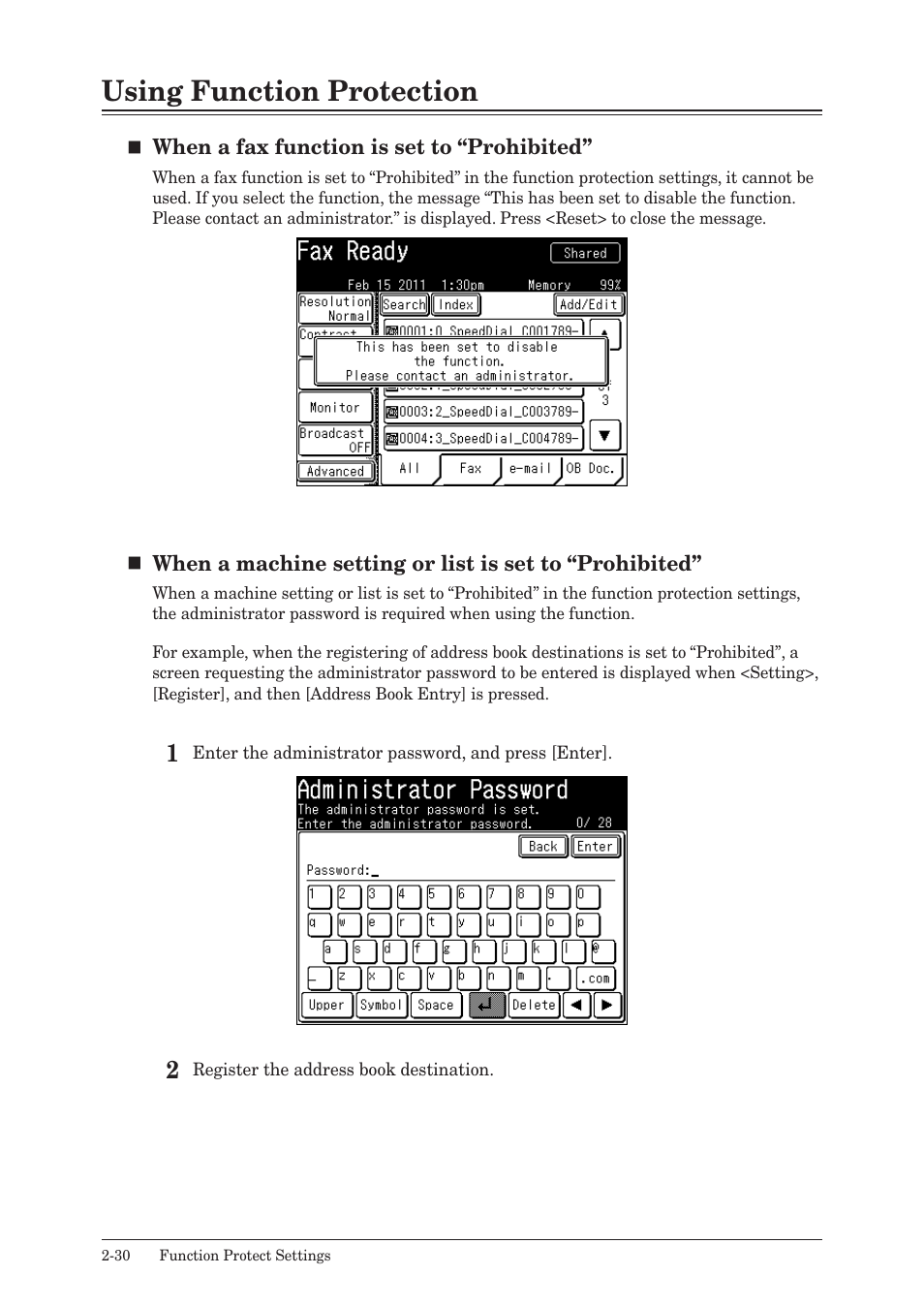 Using function protection, Using function protection -30 | Konica Minolta bizhub 25 User Manual | Page 83 / 175