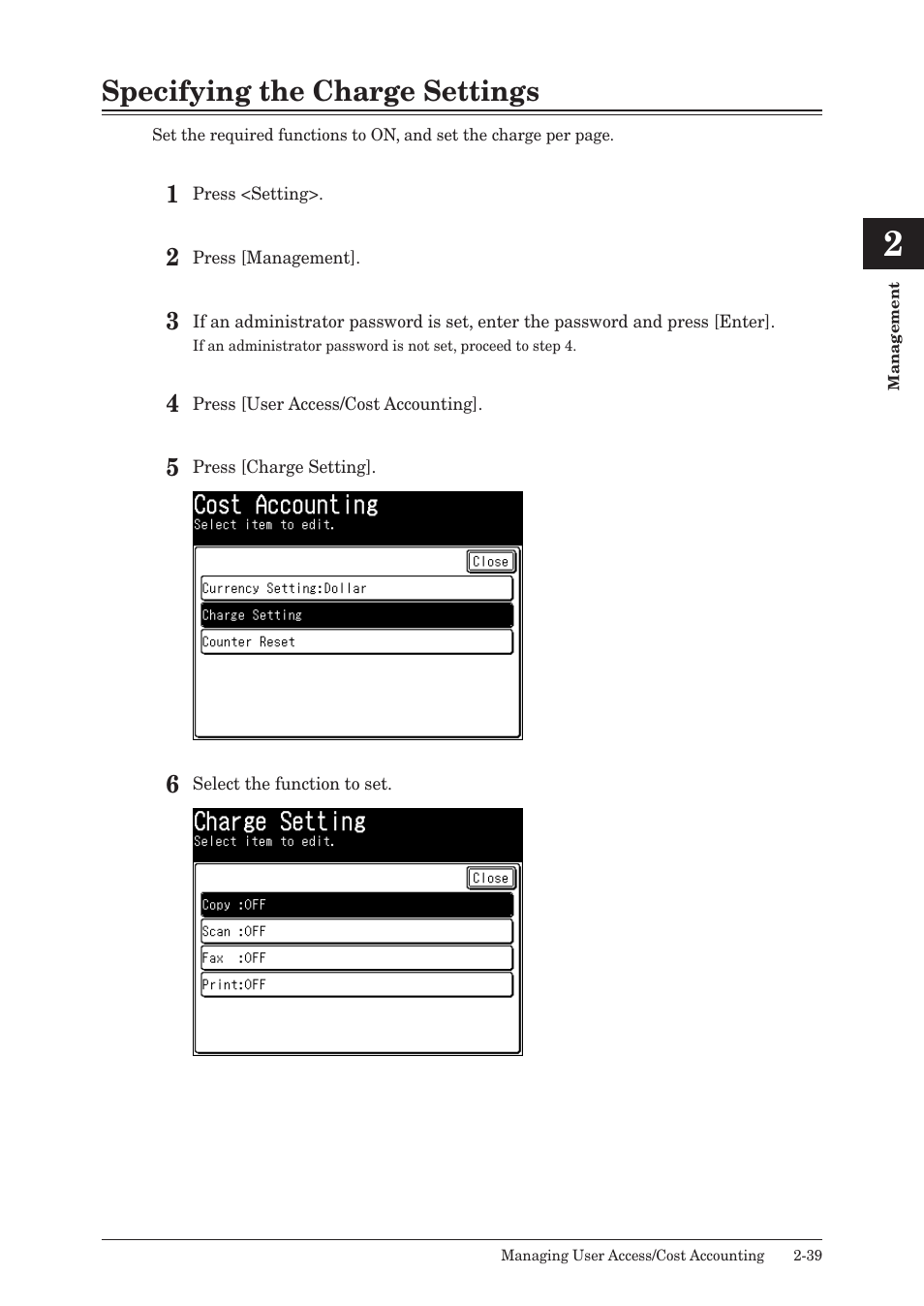 Specifying the charge settings, Specifying the charge settings -39 | Konica Minolta bizhub 25 User Manual | Page 92 / 175