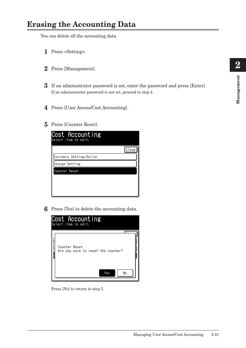 Erasing the accounting data, Erasing the accounting data -41 | Konica Minolta bizhub 25 User Manual | Page 94 / 175