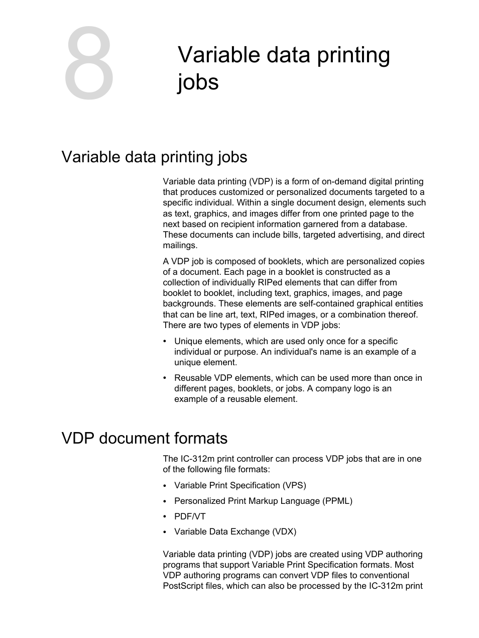 Variable data printing jobs, Vdp document formats, Variable data printing jobs vdp document formats | Konica Minolta bizhub PRESS 2250P User Manual | Page 113 / 193