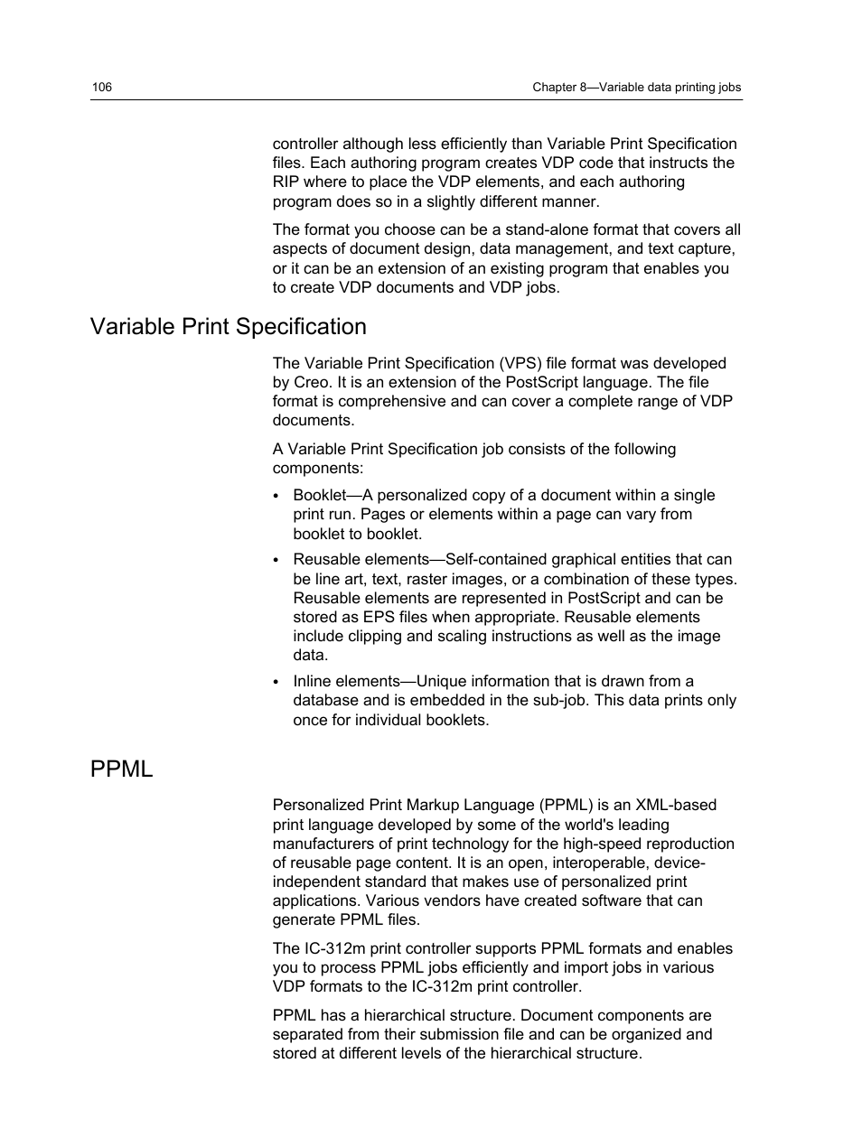 Variable print specification, Ppml, Variable print specification ppml | Konica Minolta bizhub PRESS 2250P User Manual | Page 114 / 193