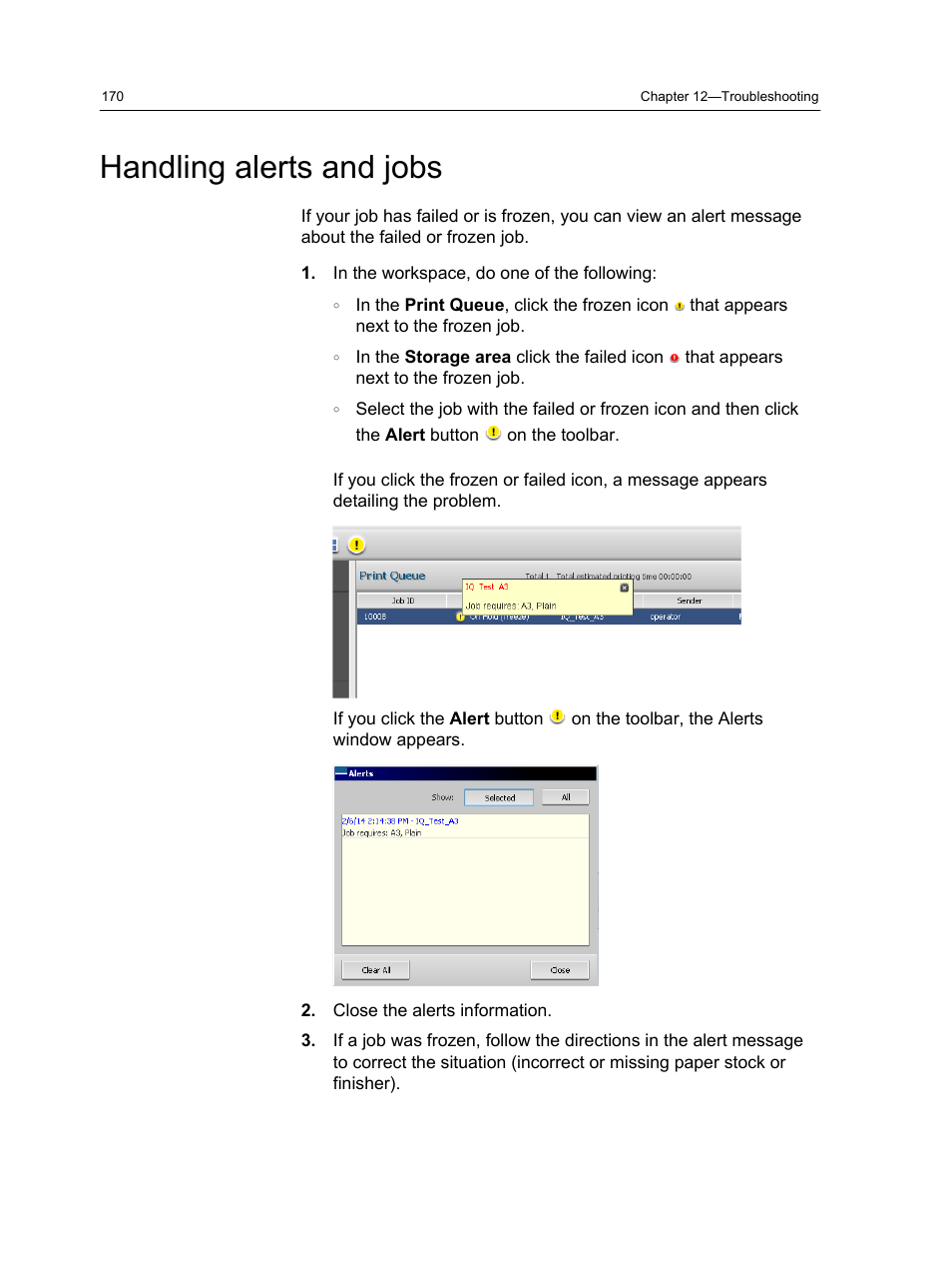 Handling alerts and jobs | Konica Minolta bizhub PRESS 2250P User Manual | Page 178 / 193