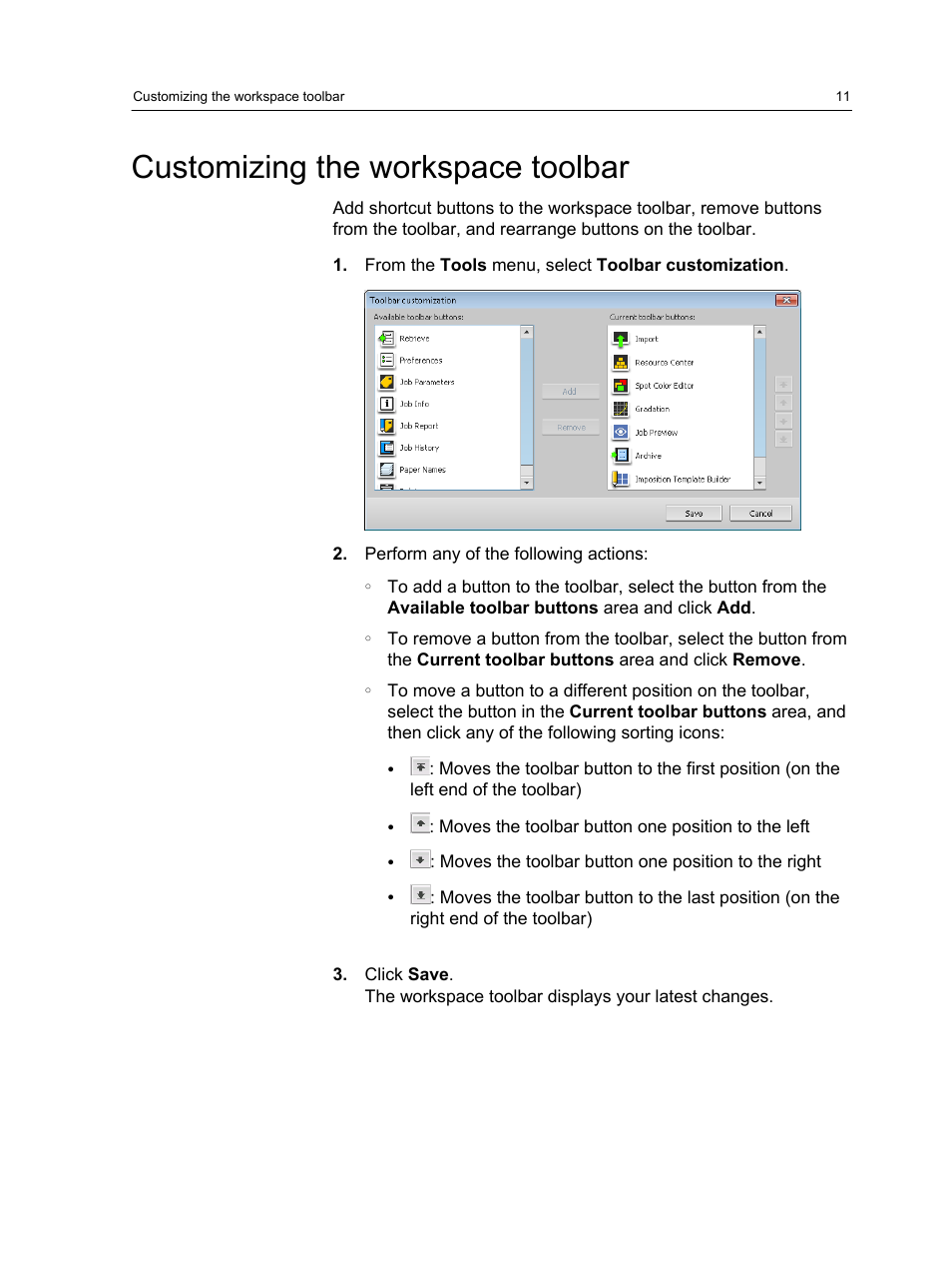 Customizing the workspace toolbar | Konica Minolta bizhub PRESS 2250P User Manual | Page 19 / 193