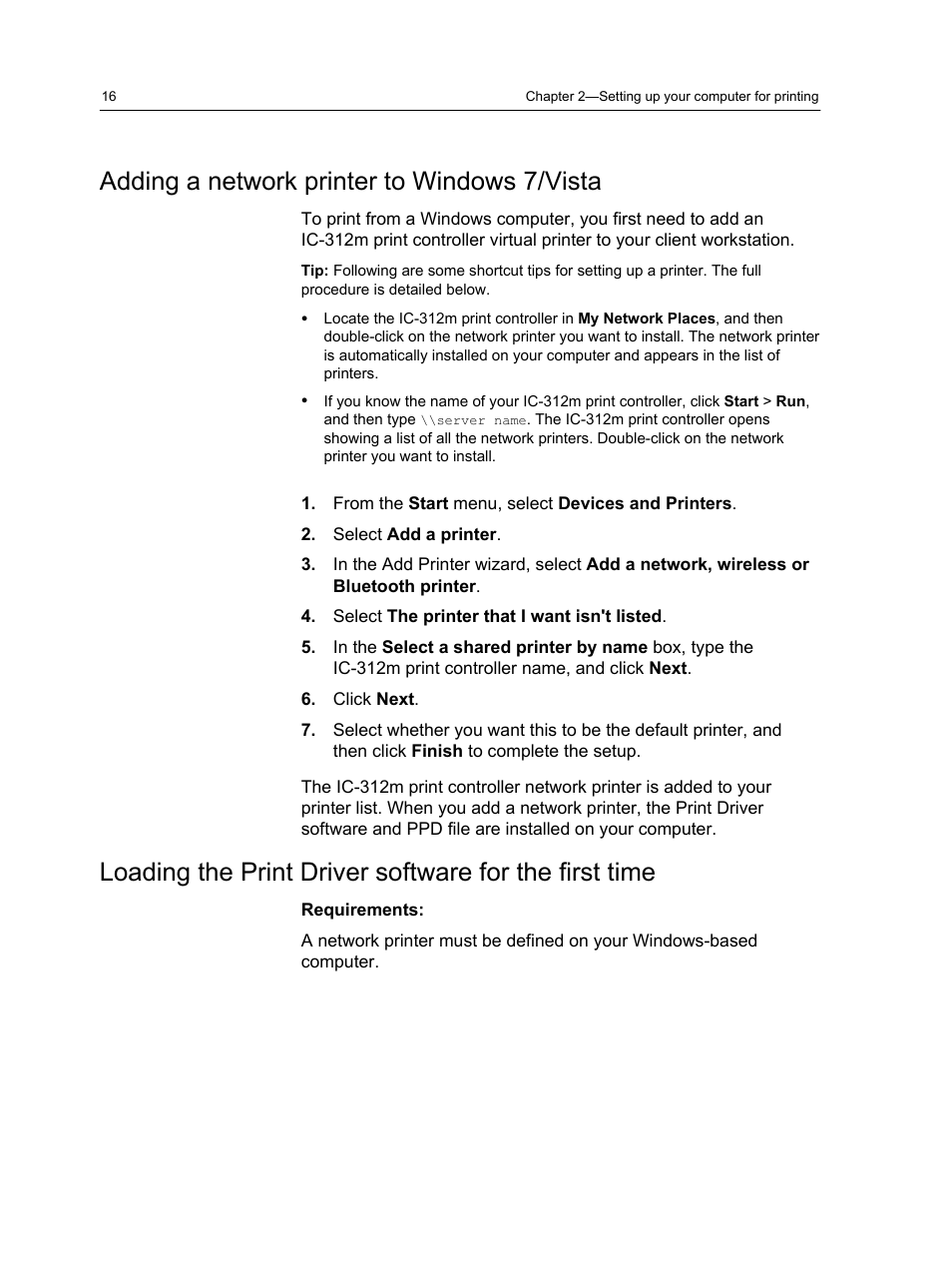 Adding a network printer to windows 7/vista | Konica Minolta bizhub PRESS 2250P User Manual | Page 24 / 193