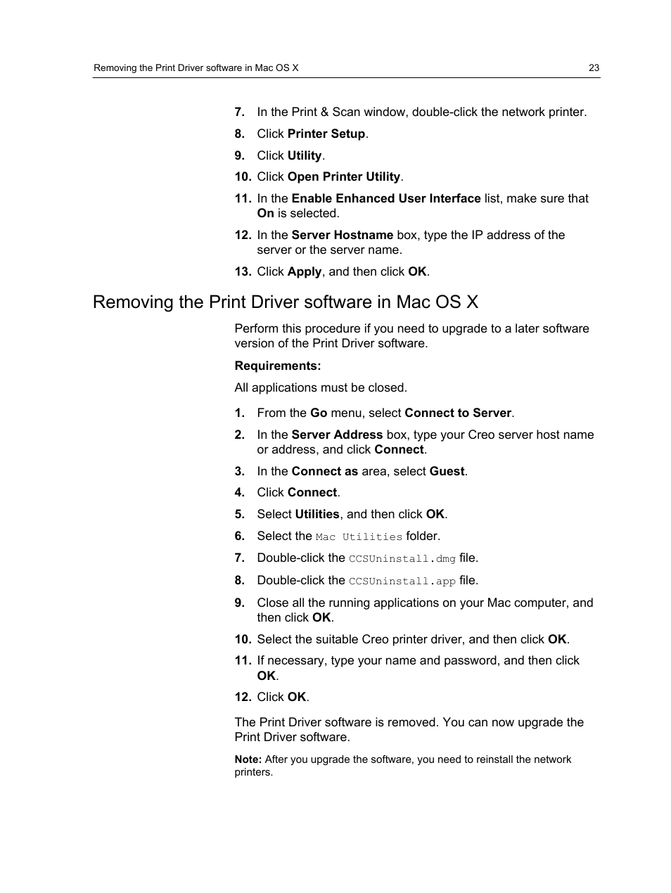 Removing the print driver software in mac os x | Konica Minolta bizhub PRESS 2250P User Manual | Page 31 / 193