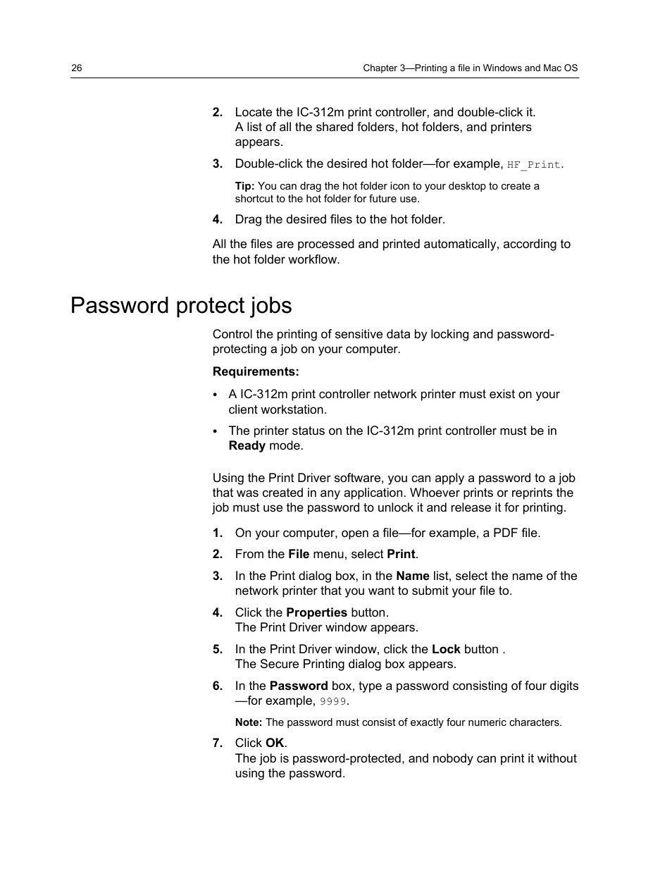 Password protect jobs | Konica Minolta bizhub PRESS 2250P User Manual | Page 34 / 193