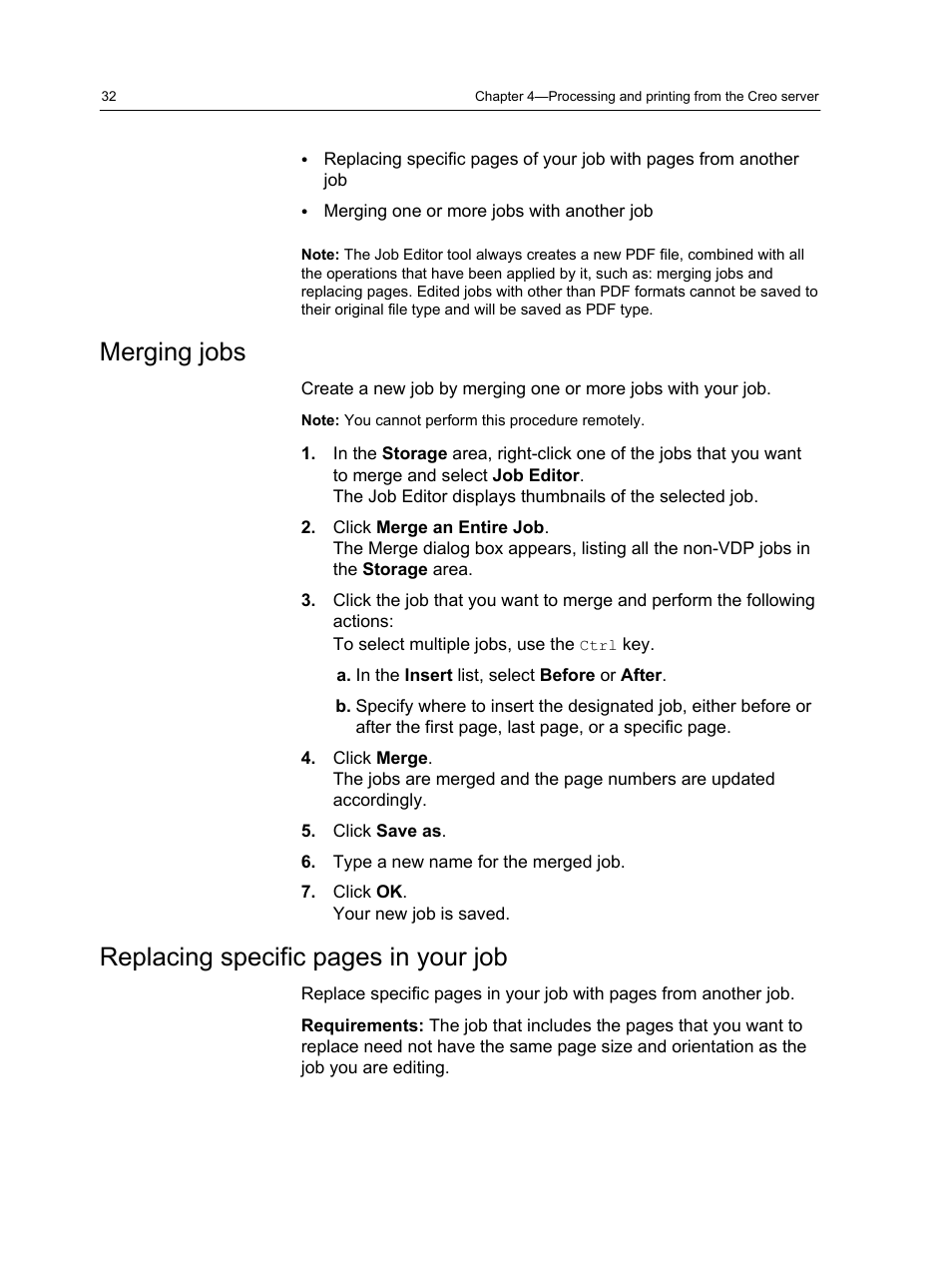 Merging jobs, Replacing specific pages in your job | Konica Minolta bizhub PRESS 2250P User Manual | Page 40 / 193