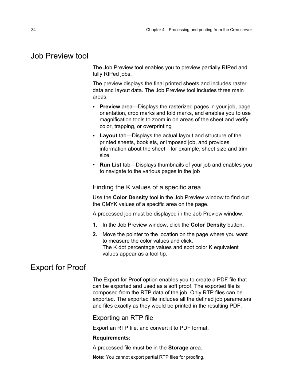 Job preview tool, Finding the k values of a specific area, Export for proof | Exporting an rtp file, Job preview tool export for proof | Konica Minolta bizhub PRESS 2250P User Manual | Page 42 / 193