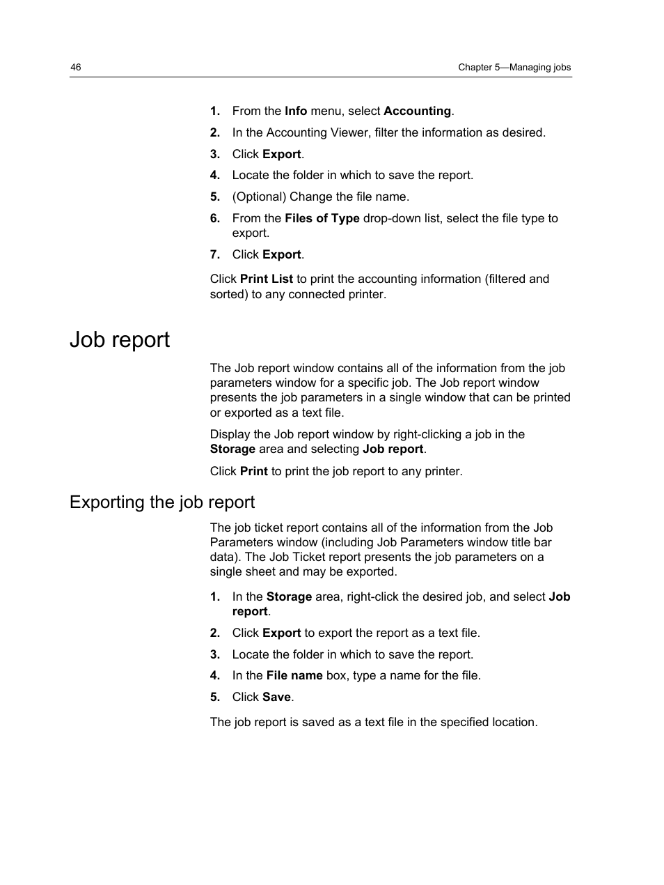 Job report, Exporting the job report | Konica Minolta bizhub PRESS 2250P User Manual | Page 54 / 193