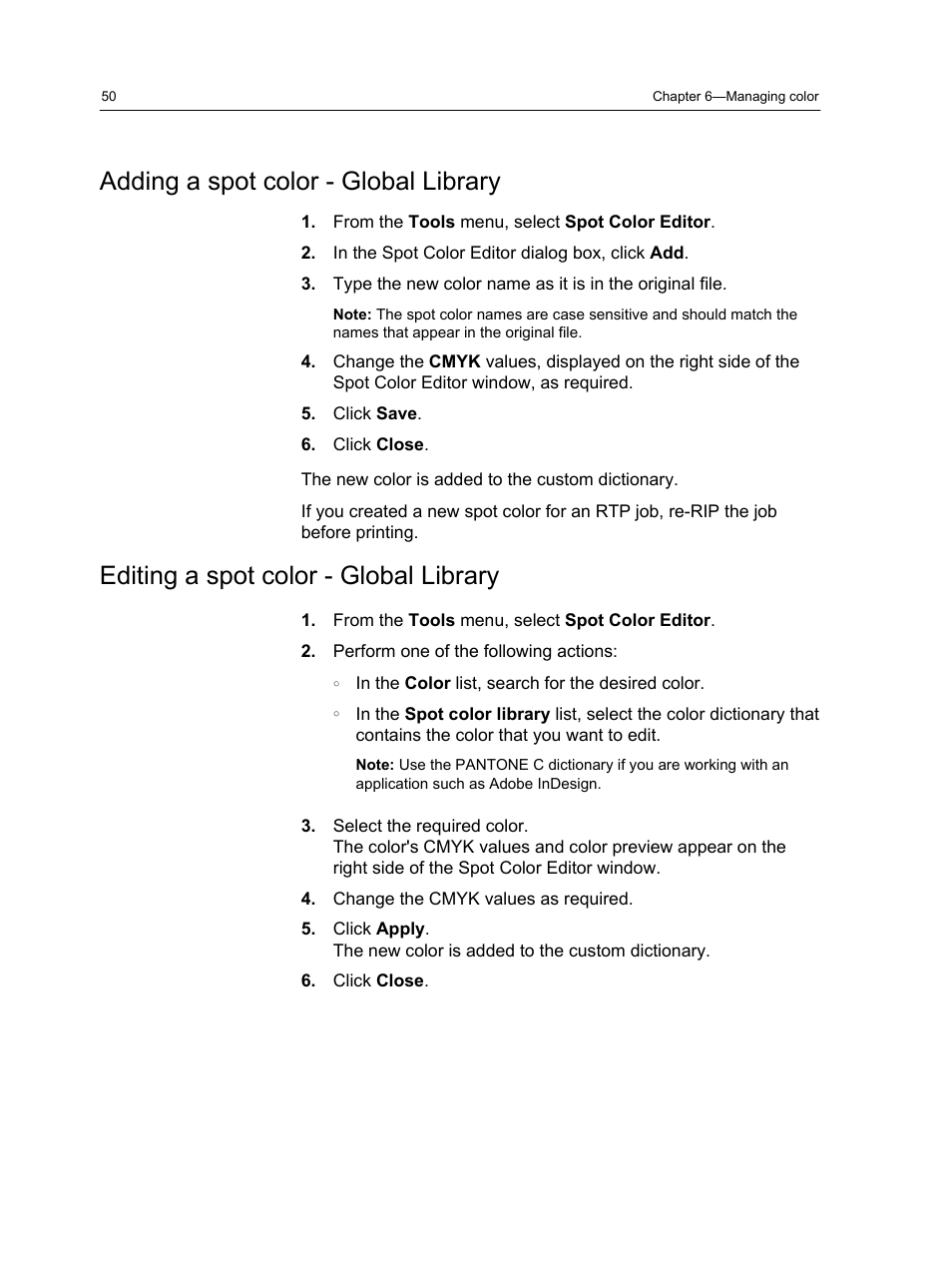 Adding a spot color - global library, Editing a spot color - global library | Konica Minolta bizhub PRESS 2250P User Manual | Page 58 / 193