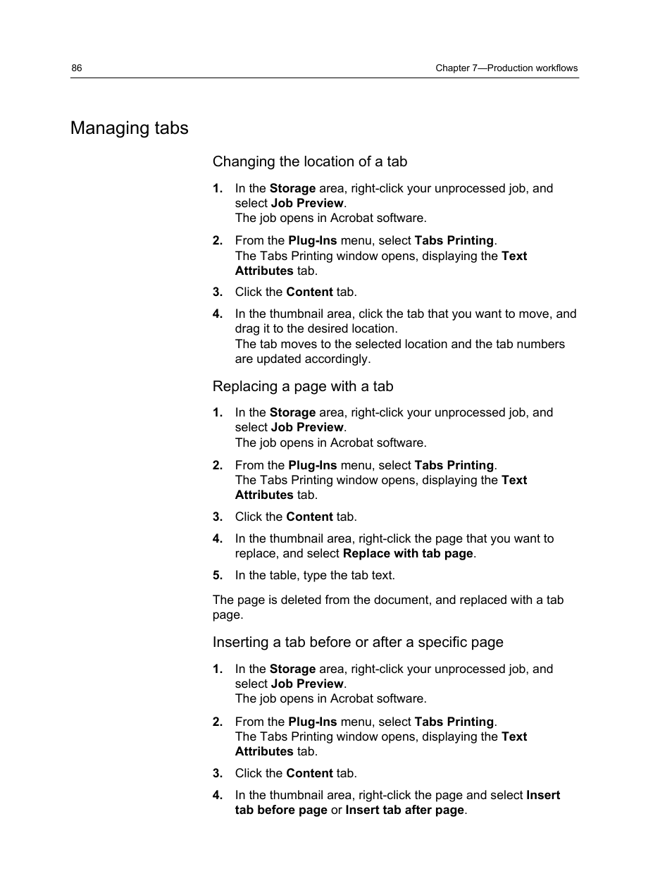 Managing tabs, Changing the location of a tab | Konica Minolta bizhub PRESS 2250P User Manual | Page 94 / 193