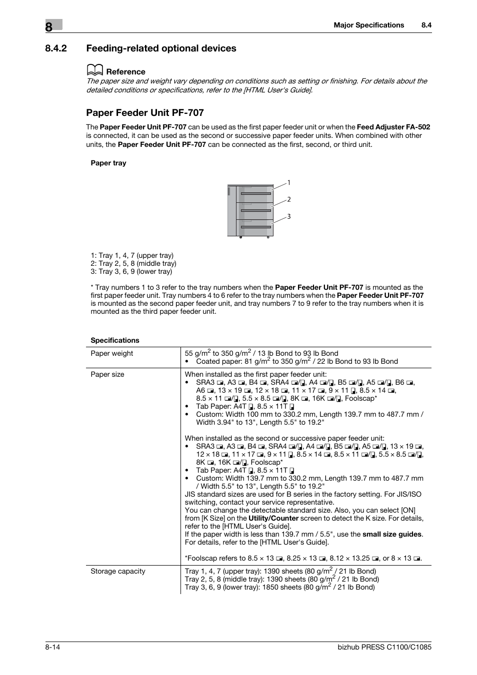 2 feeding-related optional devices, Paper feeder unit pf-707, Feeding-related optional devices -14 | Konica Minolta bizhub PRESS C1085 User Manual | Page 108 / 128