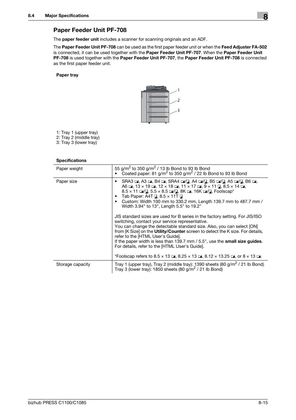 Paper feeder unit pf-708 | Konica Minolta bizhub PRESS C1085 User Manual | Page 109 / 128