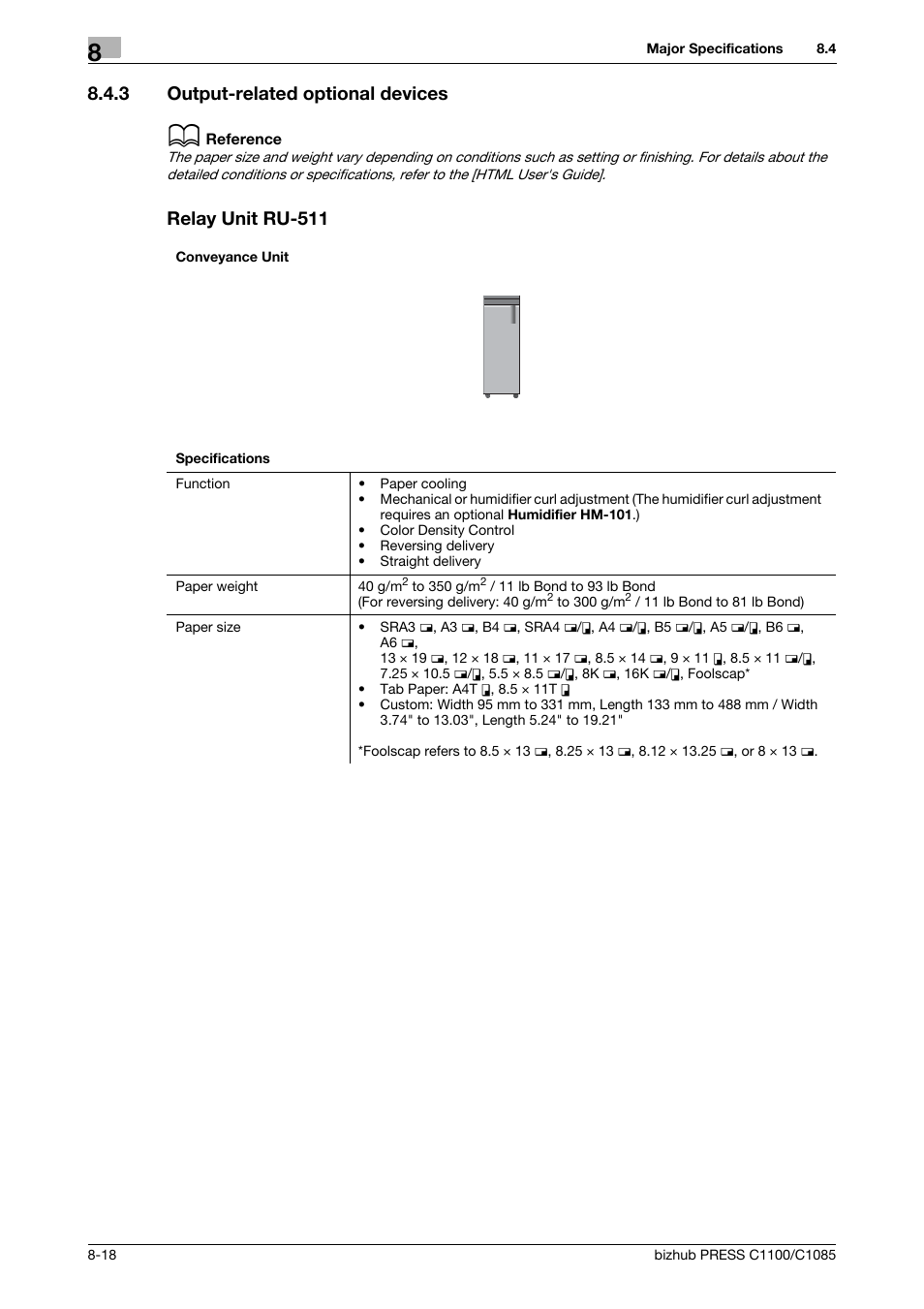 3 output-related optional devices, Relay unit ru-511, Output-related optional devices -18 | Konica Minolta bizhub PRESS C1085 User Manual | Page 112 / 128