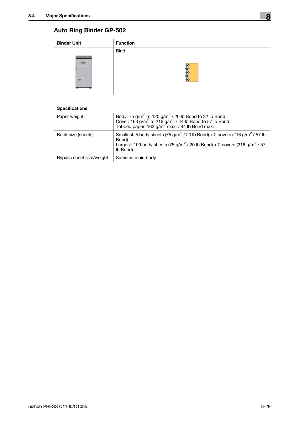 Auto ring binder gp-502 | Konica Minolta bizhub PRESS C1085 User Manual | Page 123 / 128