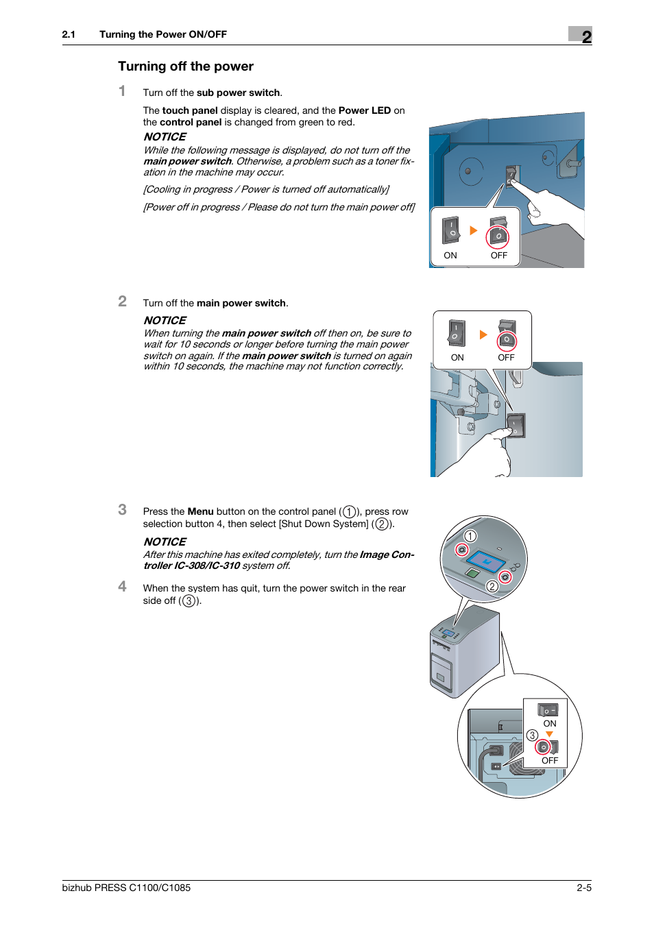 Turning off the power | Konica Minolta bizhub PRESS C1085 User Manual | Page 17 / 128