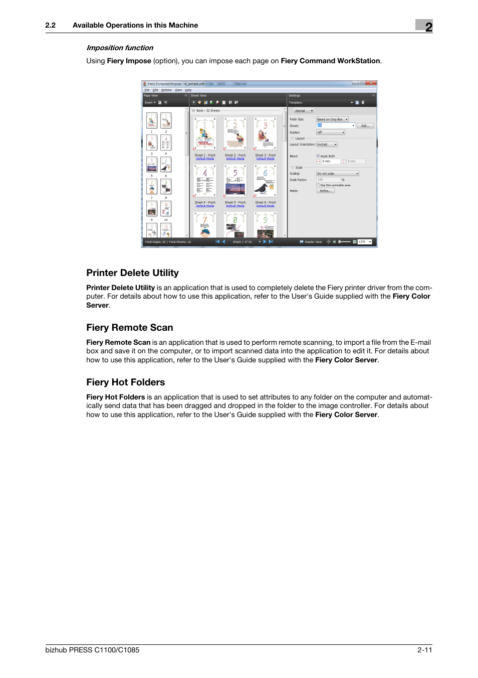 Printer delete utility, Fiery remote scan, Fiery hot folders | Konica Minolta bizhub PRESS C1085 User Manual | Page 23 / 128