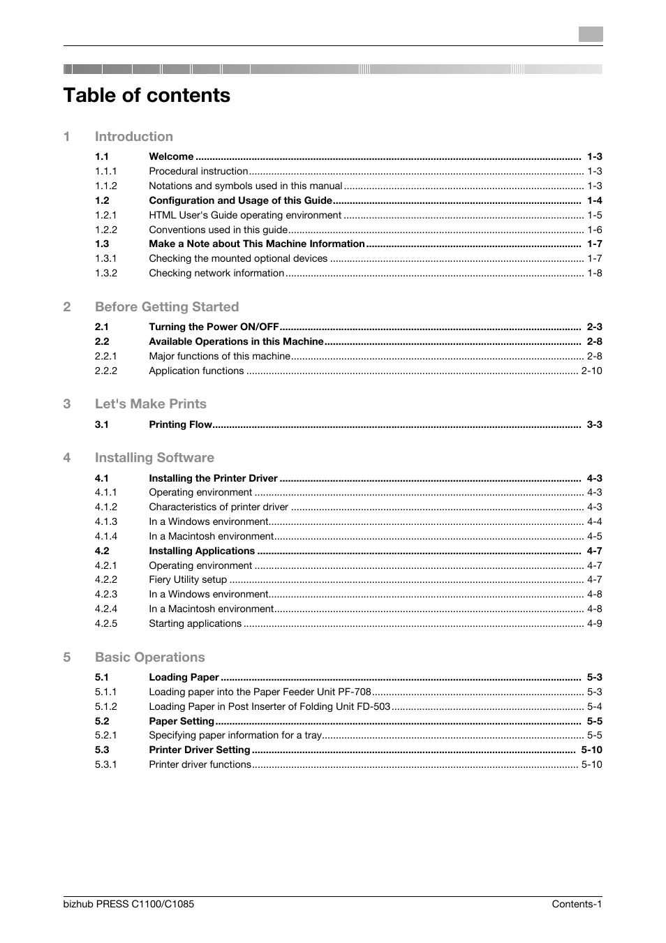 Konica Minolta bizhub PRESS C1085 User Manual | Page 3 / 128