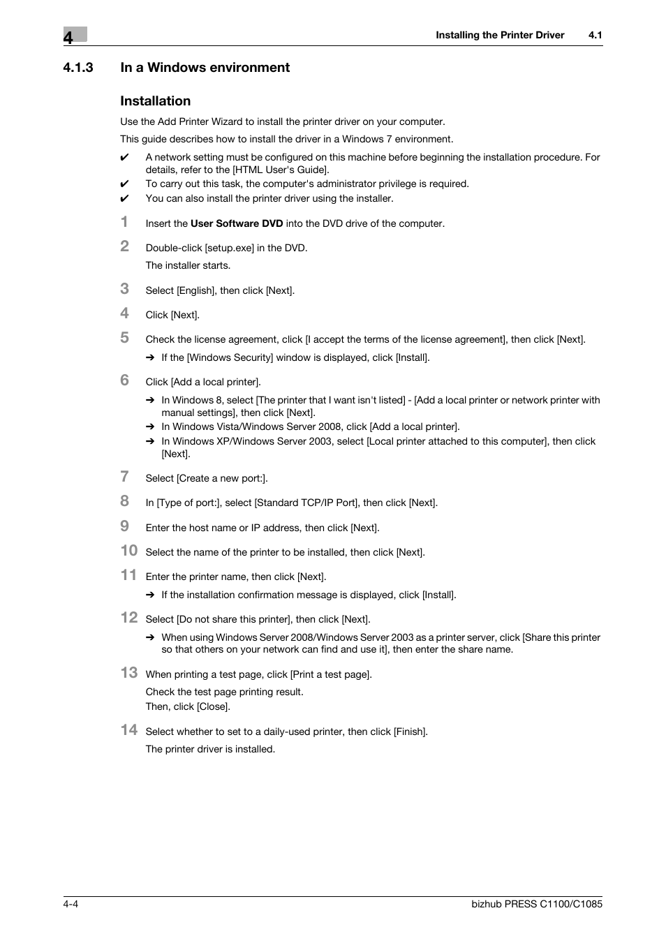 3 in a windows environment, Installation, In a windows environment -4 | Konica Minolta bizhub PRESS C1085 User Manual | Page 32 / 128