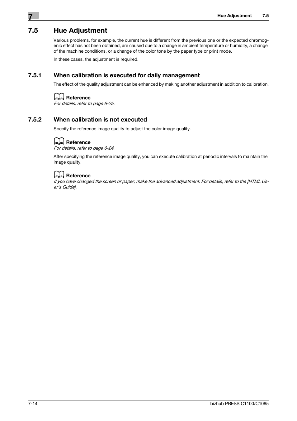 5 hue adjustment, 2 when calibration is not executed, Hue adjustment -14 | When calibration is not executed -14 | Konica Minolta bizhub PRESS C1085 User Manual | Page 92 / 128