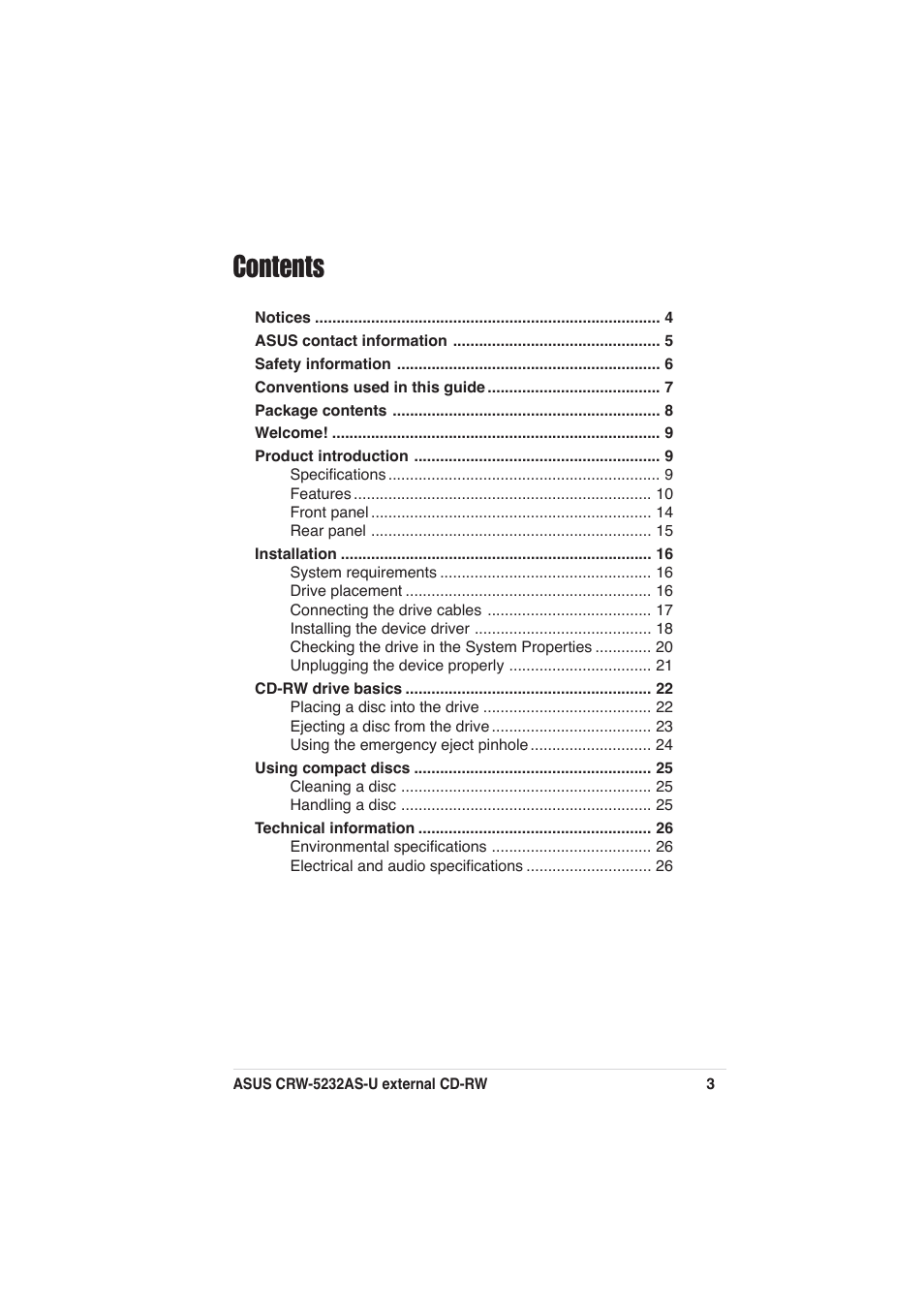 Asus External CD-RW CRW-5232AS-U User Manual | Page 3 / 52