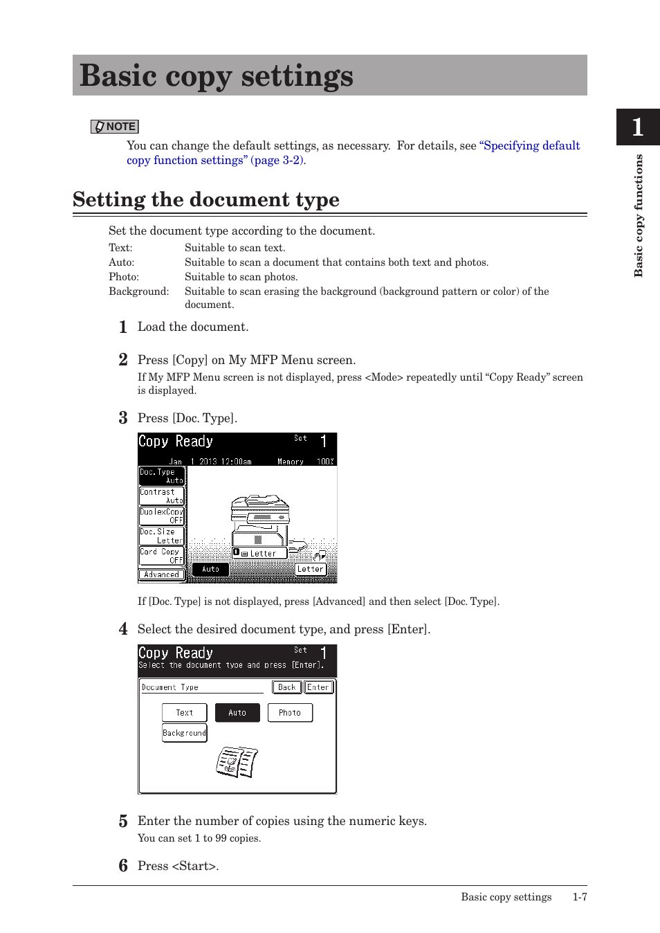 Basic copy settings, Setting the document type, Basic copy settings -7 | Setting the document type -7 | Konica Minolta bizhub 25e User Manual | Page 12 / 46