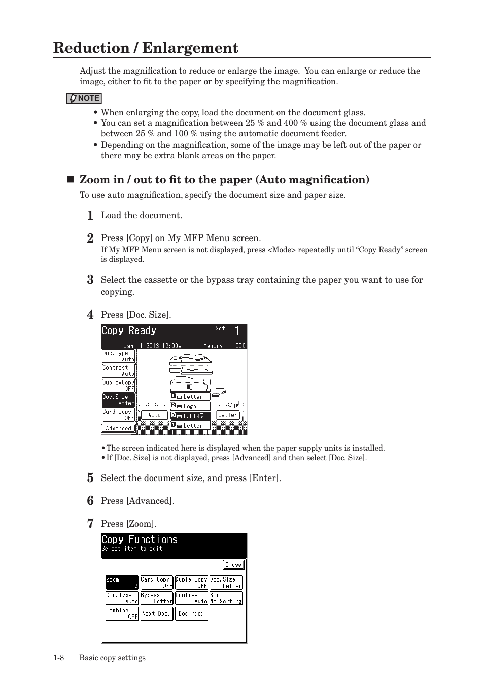 Reduction / enlargement, Reduction / enlargement -8 | Konica Minolta bizhub 25e User Manual | Page 13 / 46