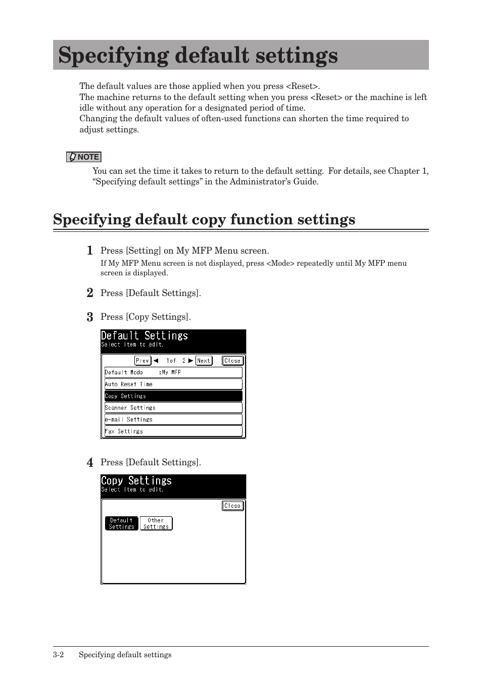 Specifying default settings, Specifying default copy function settings, Specifying default settings -2 | Specifying default copy function settings -2 | Konica Minolta bizhub 25e User Manual | Page 41 / 46
