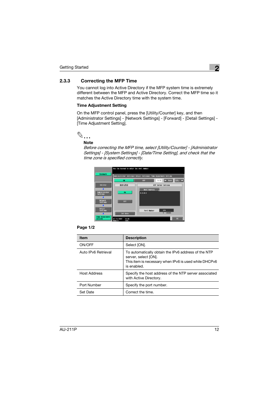 3 correcting the mfp time, Correcting the mfp time | Konica Minolta bizhub 552 User Manual | Page 13 / 65