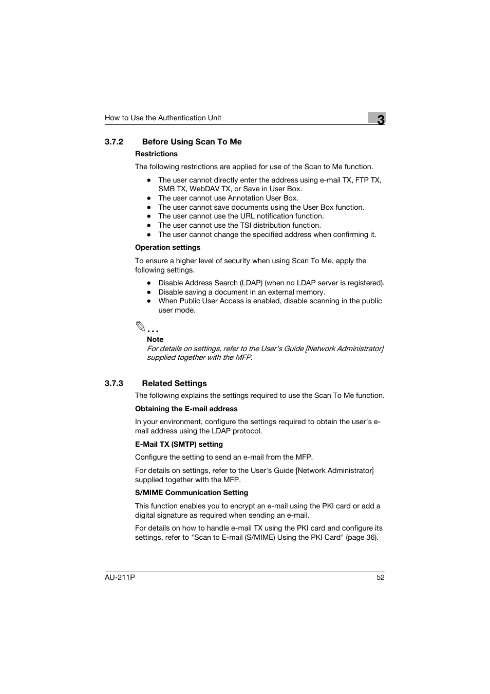 2 before using scan to me, 3 related settings, Before using scan to me | Related settings | Konica Minolta bizhub 552 User Manual | Page 53 / 65