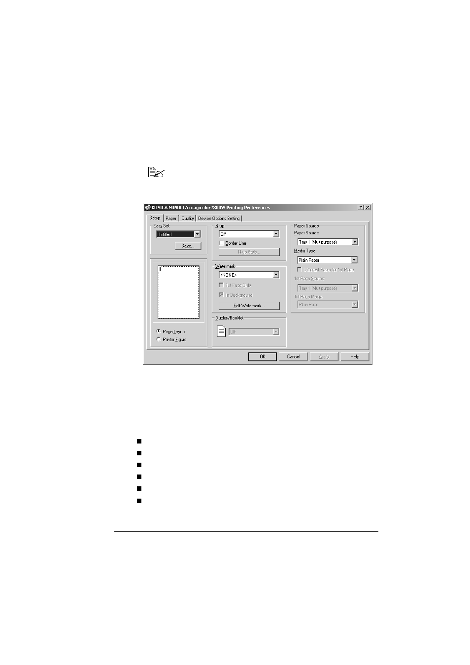 Common settings on all tabs | Konica Minolta MAGICOLOR 2300 User Manual | Page 39 / 156