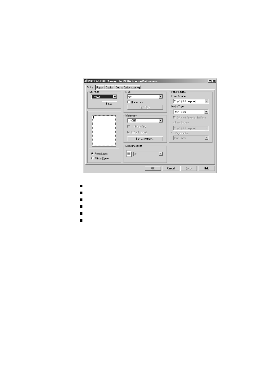 Setup tab | Konica Minolta MAGICOLOR 2300 User Manual | Page 41 / 156